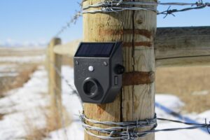 The Illustration showing the range of the Margo Gadfly Animal Alarm from Margo Supplies on a fence