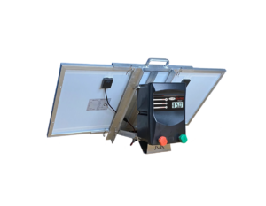 A Solar SV50 Energizer featuring dual 30-Watt solar panels and a clear LCD display screen.