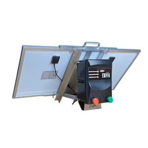 A Solar SV50 Energizer featuring dual 30-Watt solar panels and a clear LCD display screen.