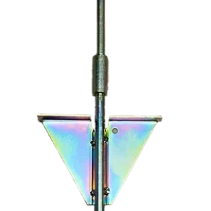 A galvanized steel JVA Energizer Mount showing the ground spike and two-hole footplate bracket.